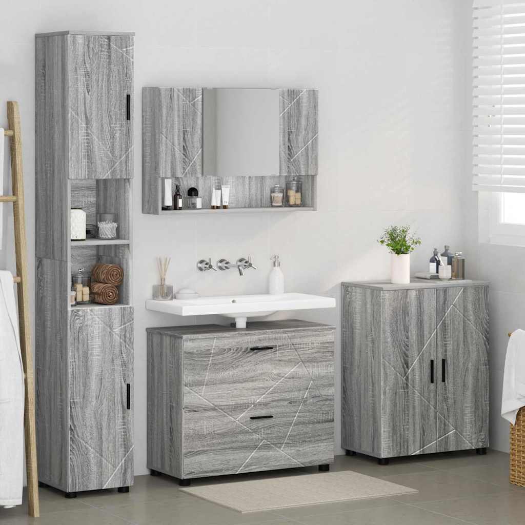 vidaXL Zestaw mebli łazienkowych z szufladą z półką 4 pcs Szary Sonoma