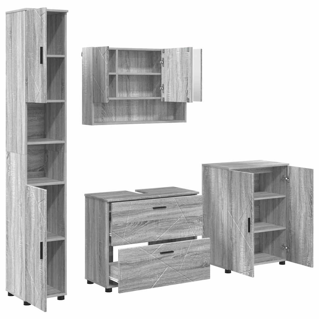 vidaXL Zestaw mebli łazienkowych z szufladą z półką 4 pcs Szary Sonoma