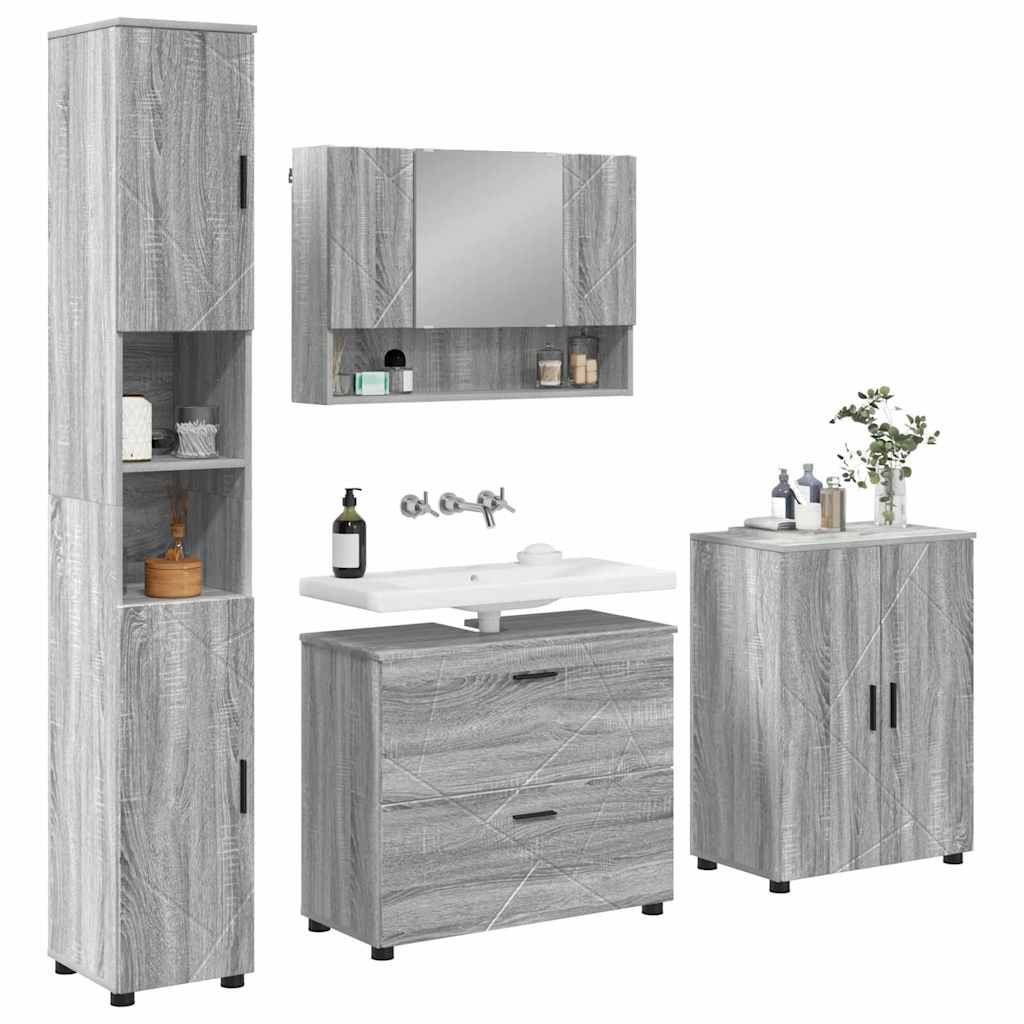 vidaXL Zestaw mebli łazienkowych z szufladą z półką 4 pcs Szary Sonoma