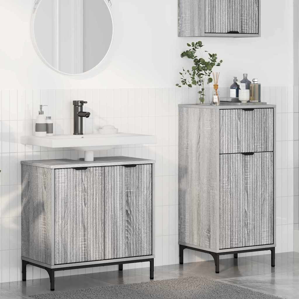 vidaXL Zestaw mebli łazienkowych z szufladą z półką 2 pcs Szary Sonoma