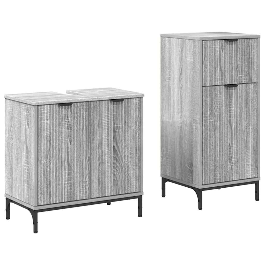 vidaXL Zestaw mebli łazienkowych z szufladą z półką 2 pcs Szary Sonoma