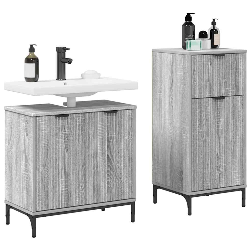 vidaXL Zestaw mebli łazienkowych z szufladą z półką 2 pcs Szary Sonoma