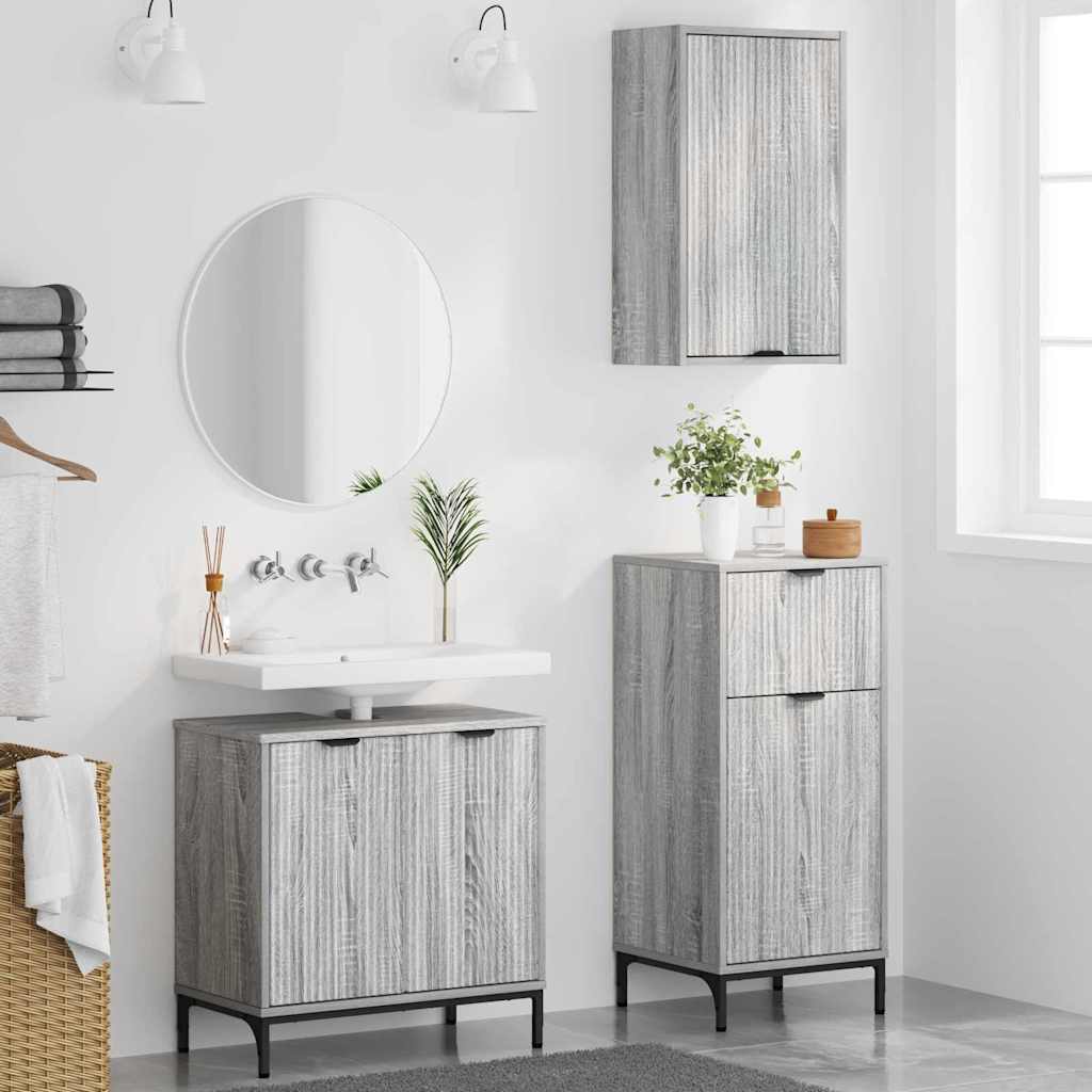 vidaXL Zestaw mebli łazienkowych z szufladą 3 pcs Szary dąb sonoma
