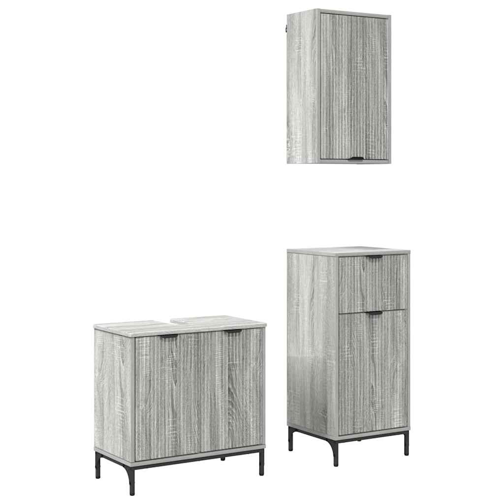 vidaXL Zestaw mebli łazienkowych z szufladą 3 pcs Szary dąb sonoma