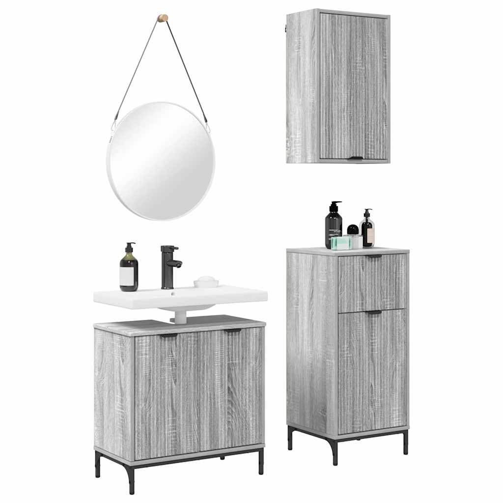 vidaXL Zestaw mebli łazienkowych z szufladą 3 pcs Szary dąb sonoma