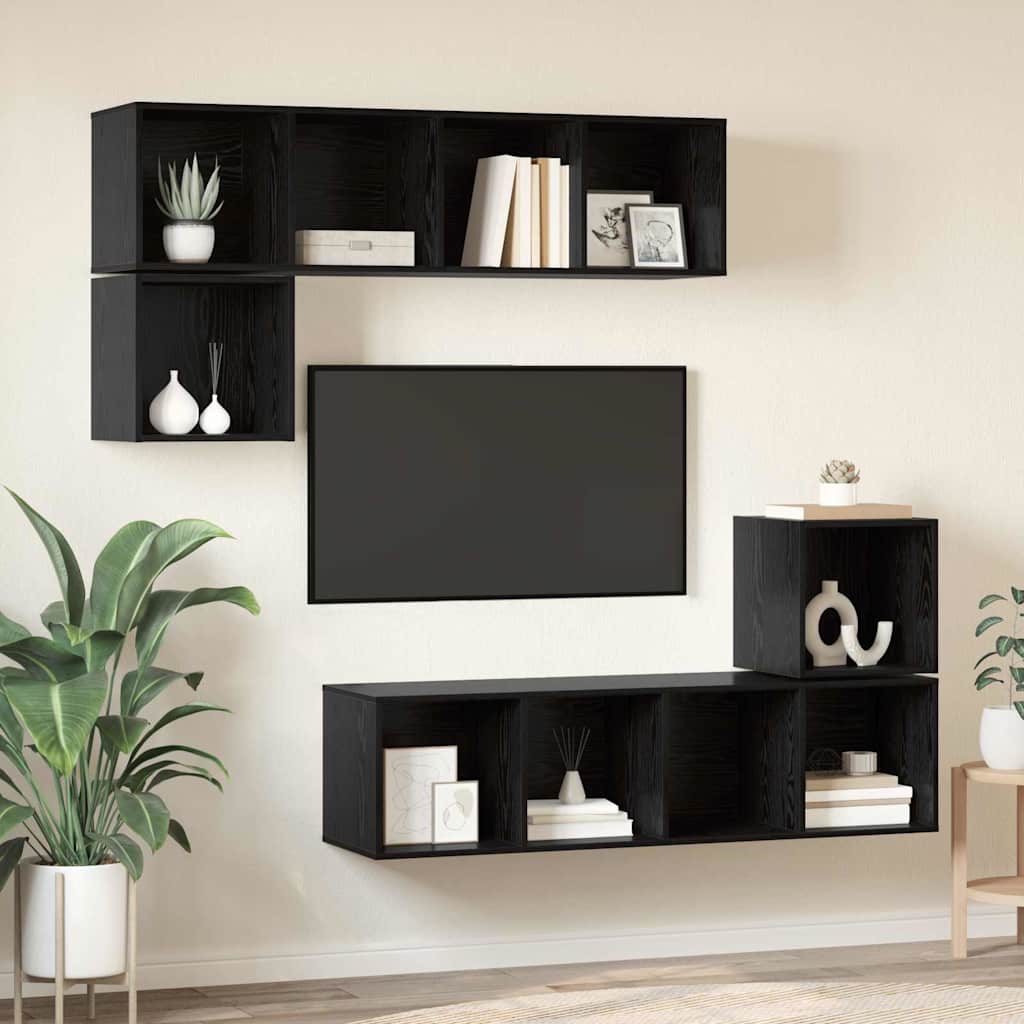 vidaXL Zestaw szafek RTV 4 pcs Czarny Dąb Materiał drewnopochodny
