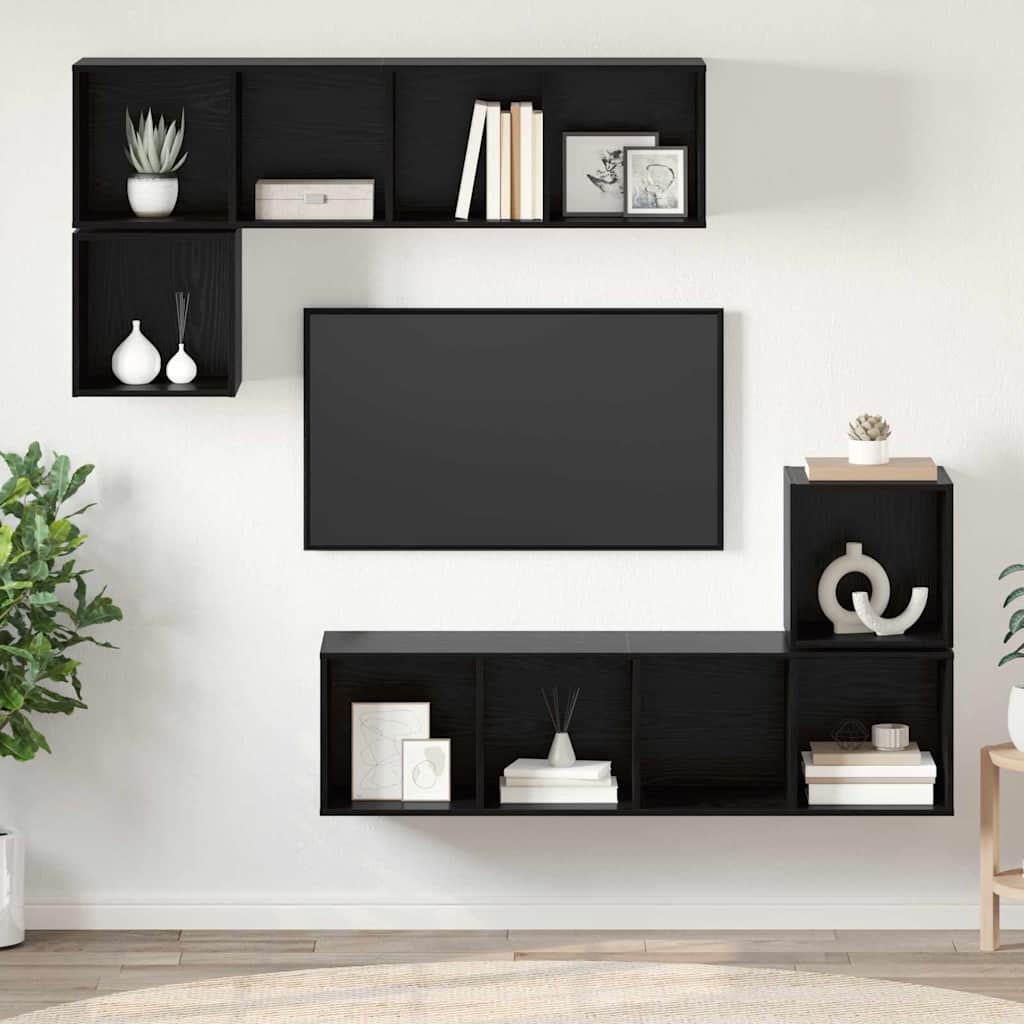 vidaXL Zestaw szafek RTV 4 pcs Czarny Dąb Materiał drewnopochodny
