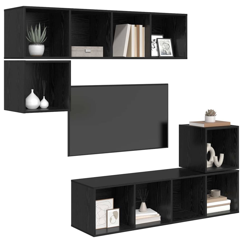 vidaXL Zestaw szafek RTV 4 pcs Czarny Dąb Materiał drewnopochodny