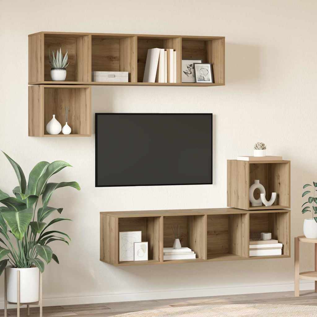 vidaXL Zestaw szafek RTV Montowane na ścianie 4 pcs Dąb rzemieślniczy