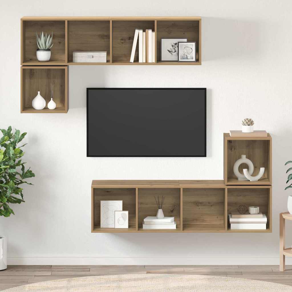 vidaXL Zestaw szafek RTV Montowane na ścianie 4 pcs Dąb rzemieślniczy