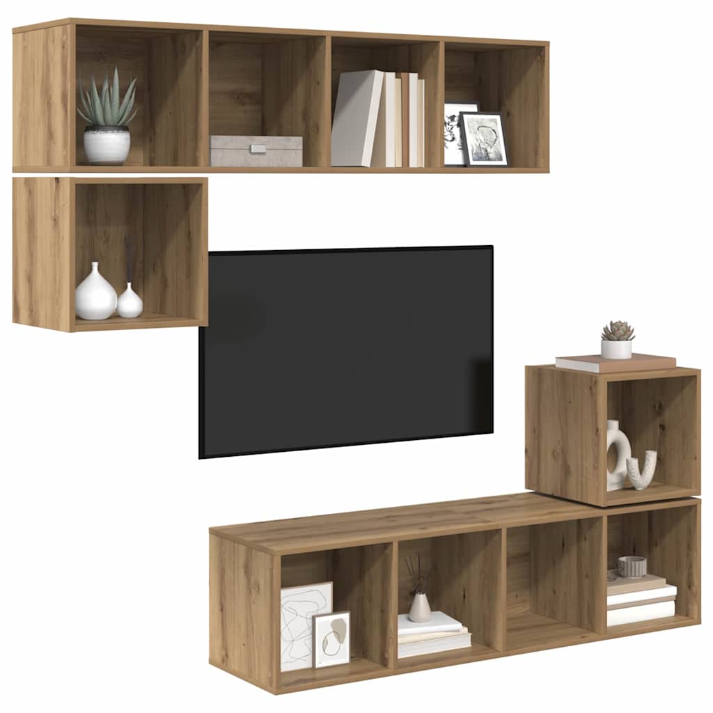 vidaXL Zestaw szafek RTV Montowane na ścianie 4 pcs Dąb rzemieślniczy