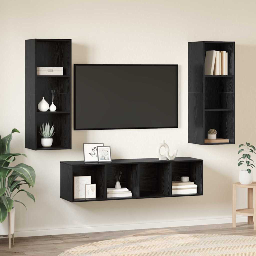 vidaXL Zestaw szafek RTV 3 pcs Czarny Dąb Materiał drewnopochodny