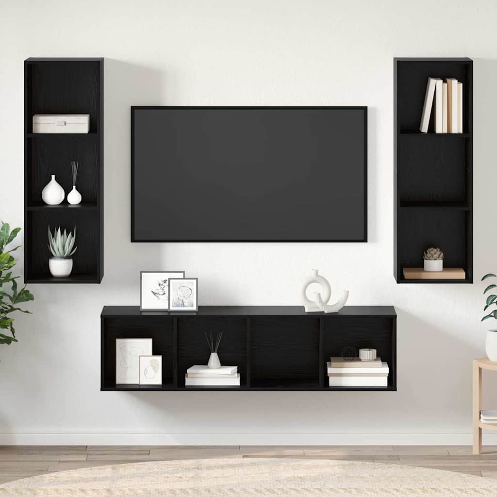 vidaXL Zestaw szafek RTV 3 pcs Czarny Dąb Materiał drewnopochodny