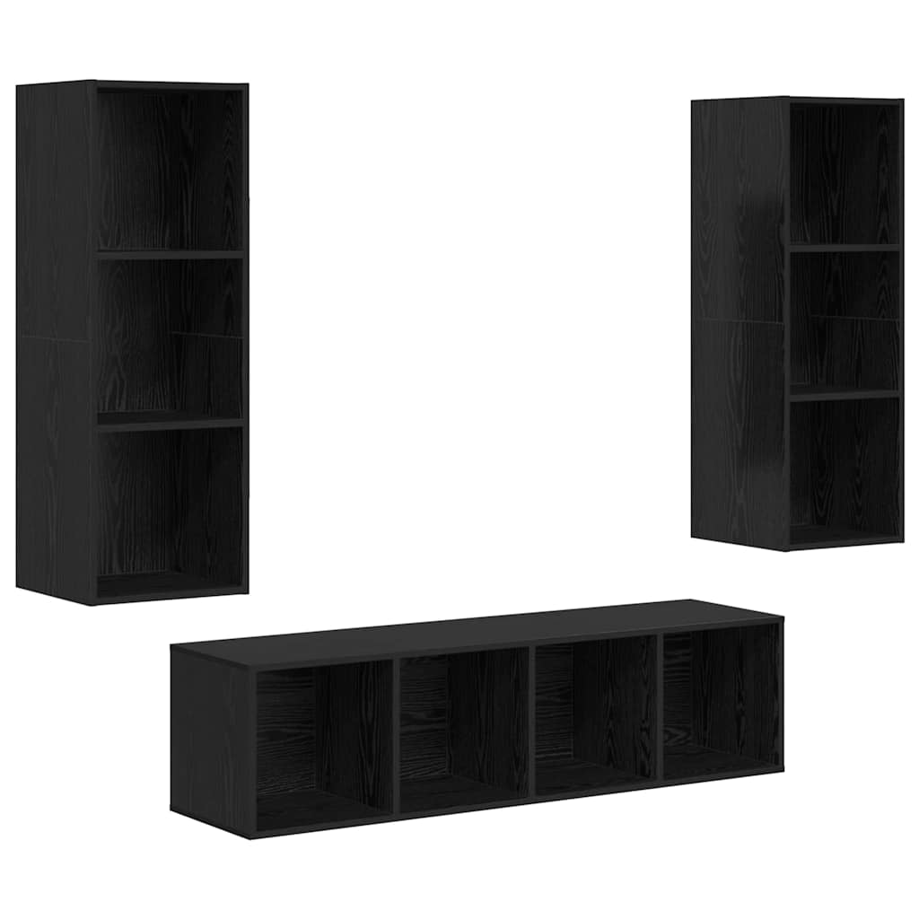 vidaXL Zestaw szafek RTV 3 pcs Czarny Dąb Materiał drewnopochodny