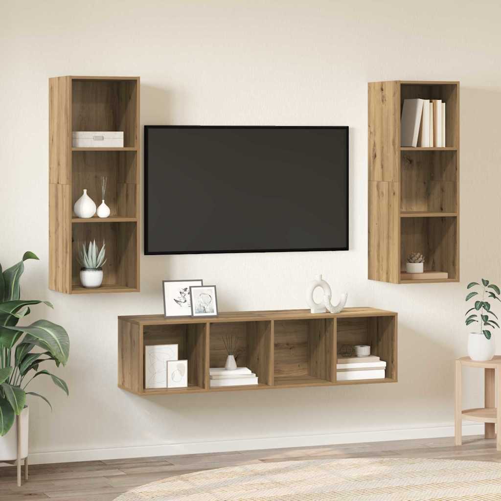 vidaXL Zestaw szafek RTV Montowane na ścianie 3 pcs Dąb rzemieślniczy
