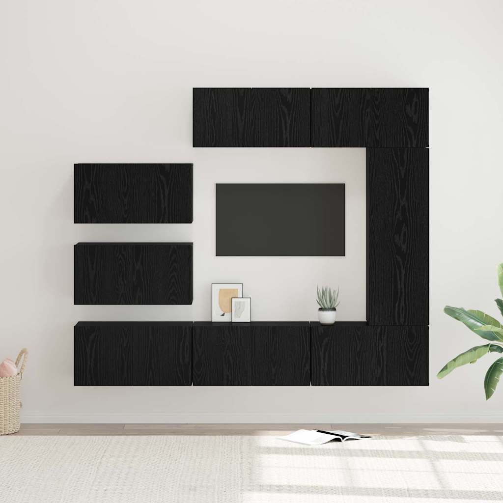 vidaXL Zestaw szafek RTV 8 pcs Czarny Dąb Materiał drewnopochodny
