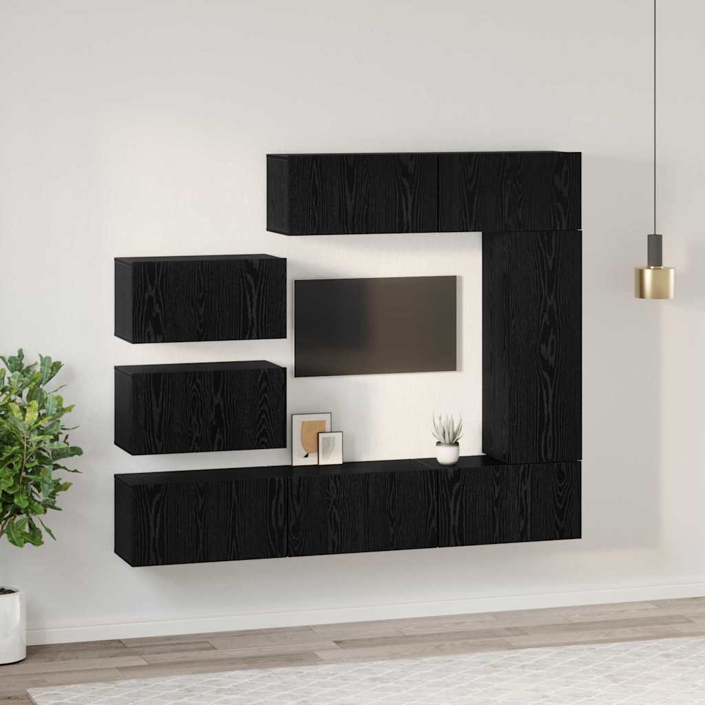 vidaXL Zestaw szafek RTV 8 pcs Czarny Dąb Materiał drewnopochodny