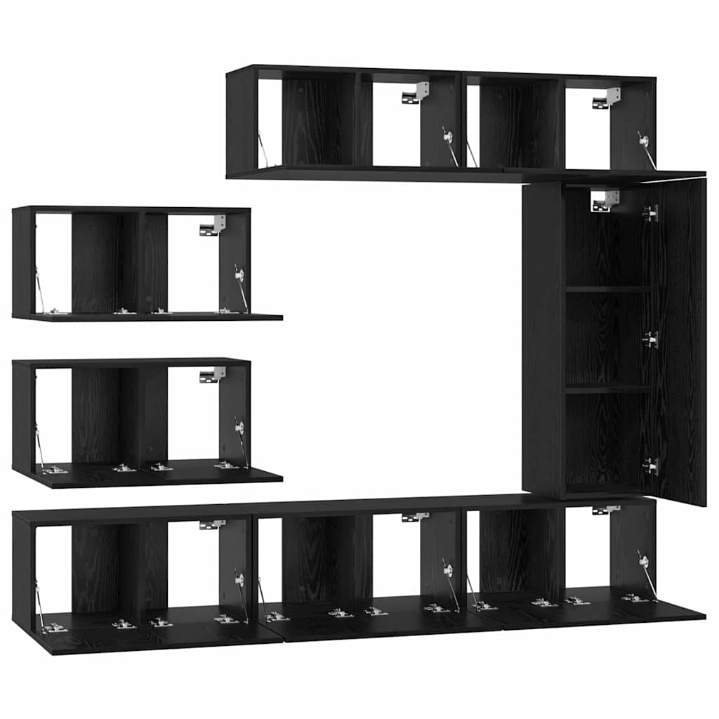 vidaXL Zestaw szafek RTV 8 pcs Czarny Dąb Materiał drewnopochodny