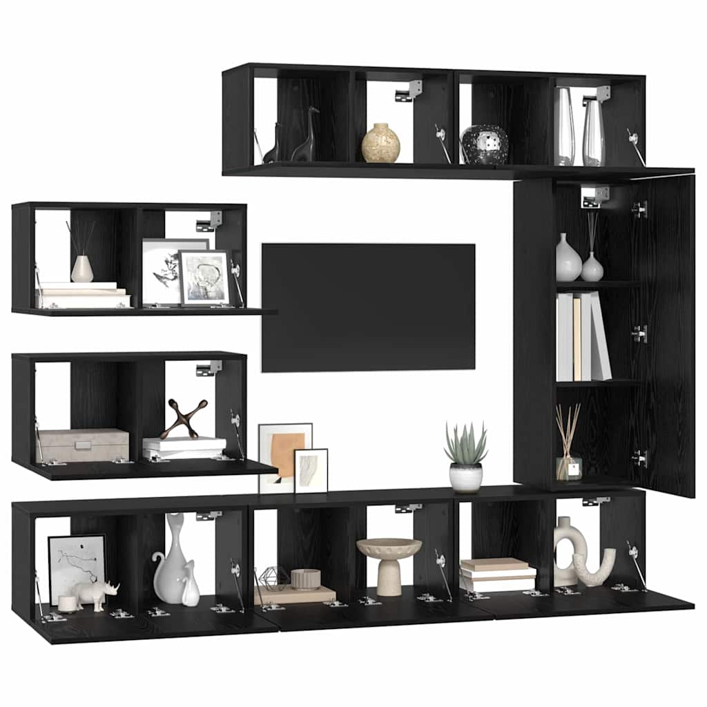 vidaXL Zestaw szafek RTV 8 pcs Czarny Dąb Materiał drewnopochodny