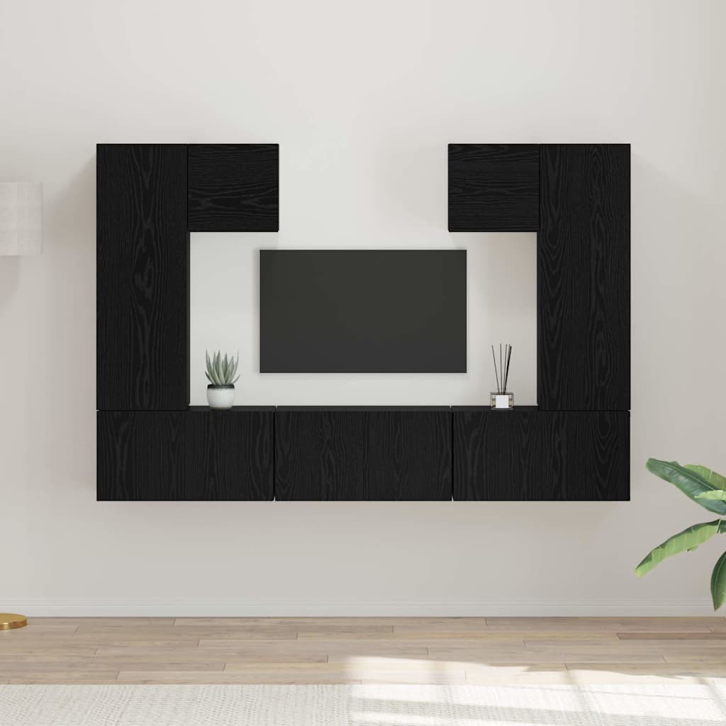vidaXL Zestaw szafek RTV 7 pcs Czarny Dąb Materiał drewnopochodny
