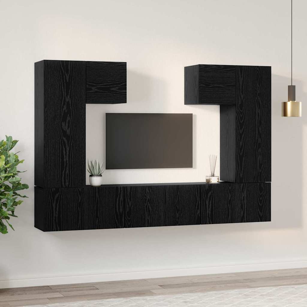 vidaXL Zestaw szafek RTV 7 pcs Czarny Dąb Materiał drewnopochodny