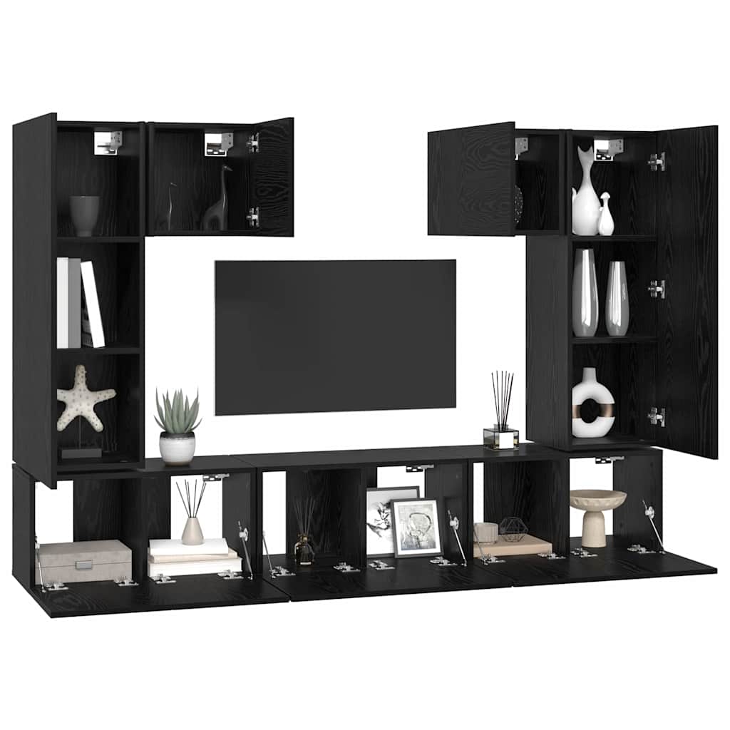 vidaXL Zestaw szafek RTV 7 pcs Czarny Dąb Materiał drewnopochodny