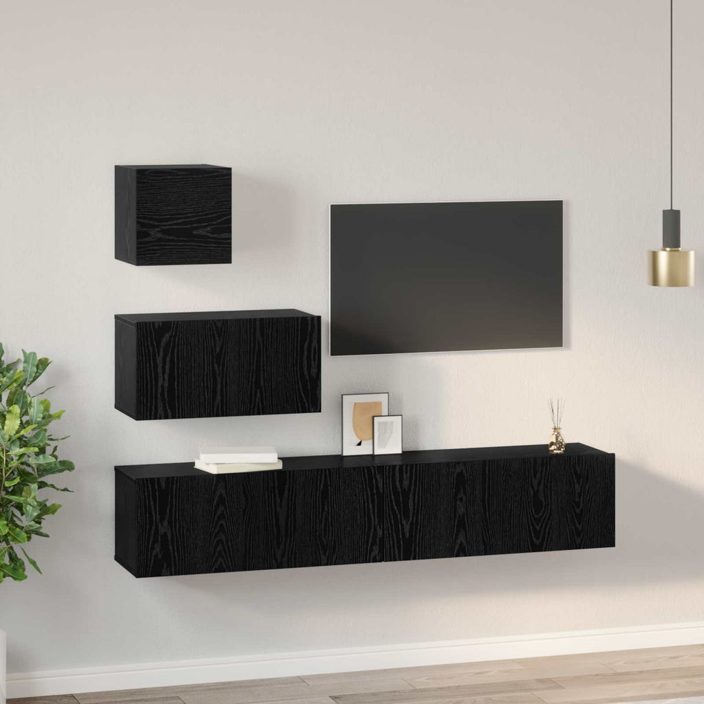 vidaXL Zestaw szafek RTV 3 pcs Czarny Dąb Materiał drewnopochodny