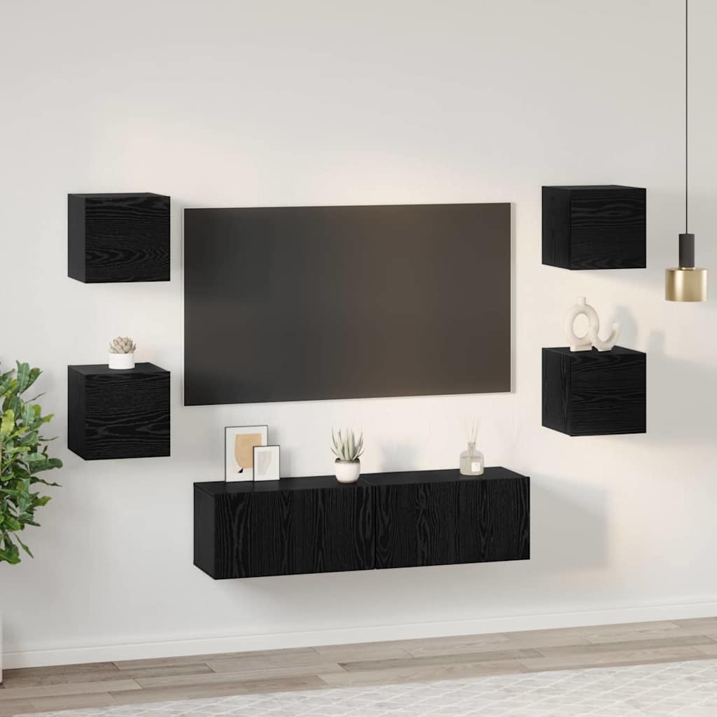 vidaXL Zestaw szafek RTV 6 pcs Czarny Dąb Materiał drewnopochodny