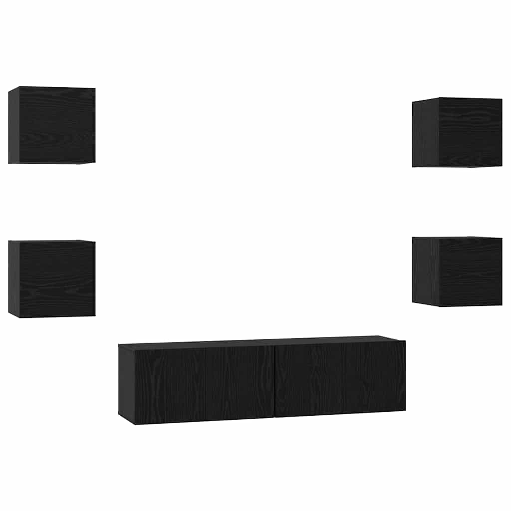 vidaXL Zestaw szafek RTV 6 pcs Czarny Dąb Materiał drewnopochodny