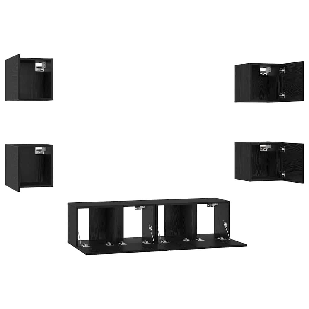 vidaXL Zestaw szafek RTV 6 pcs Czarny Dąb Materiał drewnopochodny