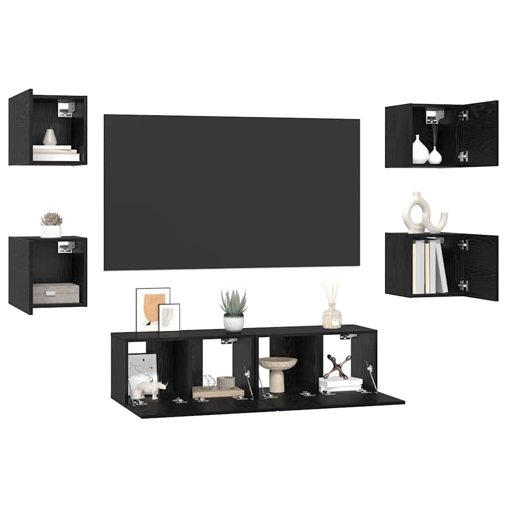 vidaXL Zestaw szafek RTV 6 pcs Czarny Dąb Materiał drewnopochodny