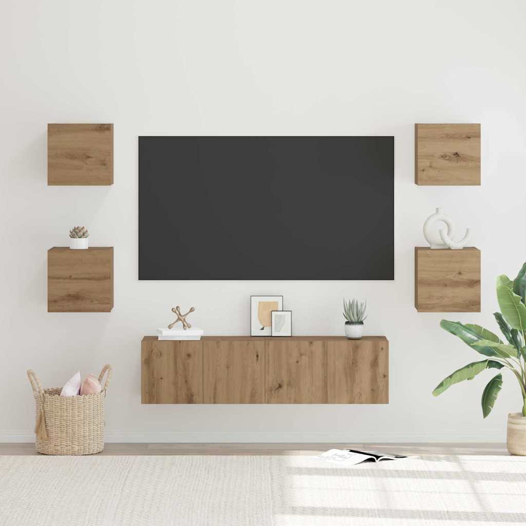 vidaXL Zestaw szafek RTV Montowane na ścianie 6 pcs Dąb rzemieślniczy