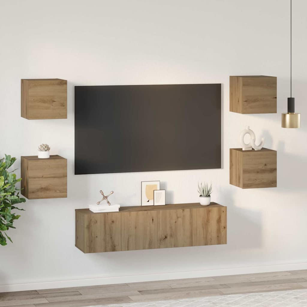 vidaXL Zestaw szafek RTV Montowane na ścianie 6 pcs Dąb rzemieślniczy