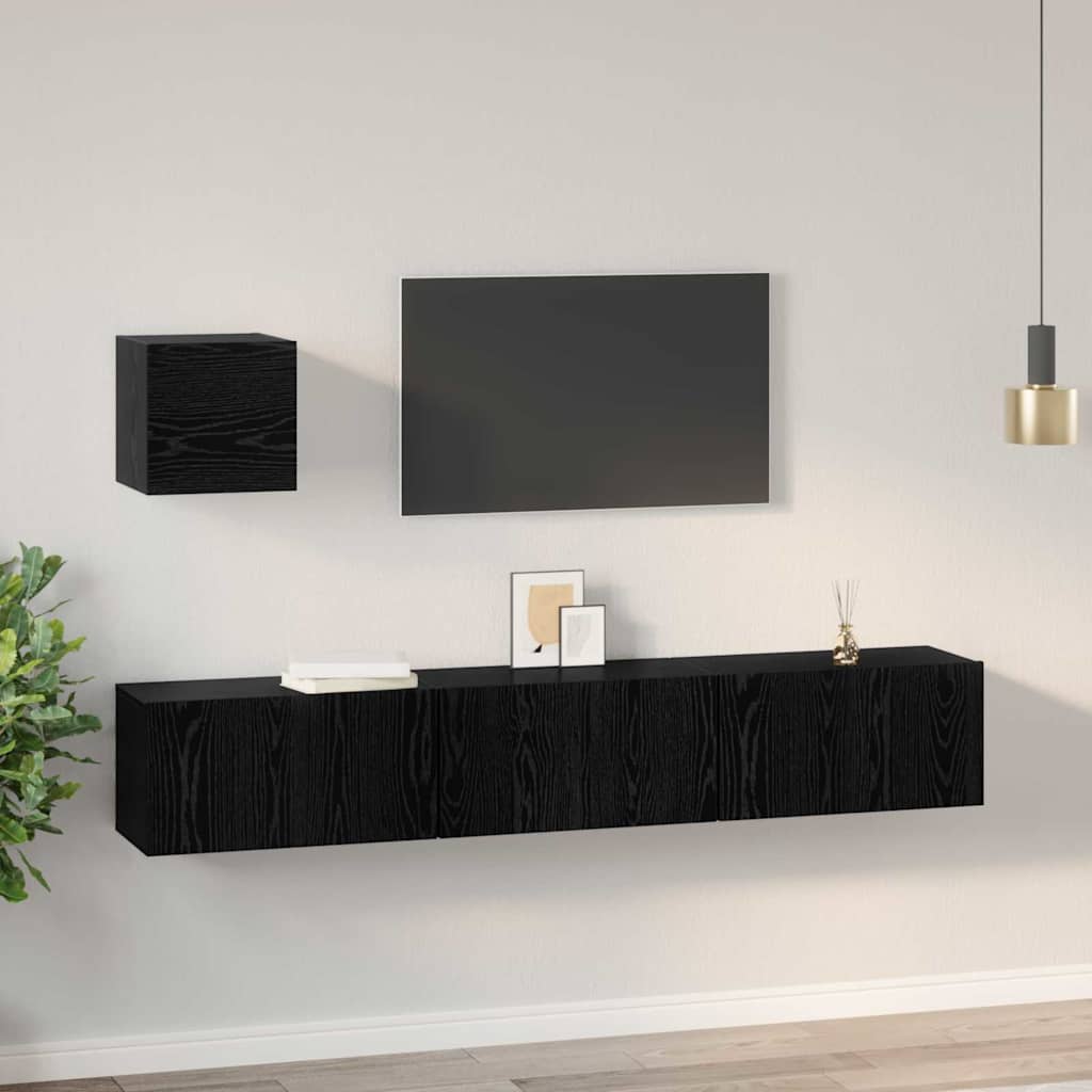vidaXL Zestaw szafek RTV 4 pcs Czarny Dąb Materiał drewnopochodny