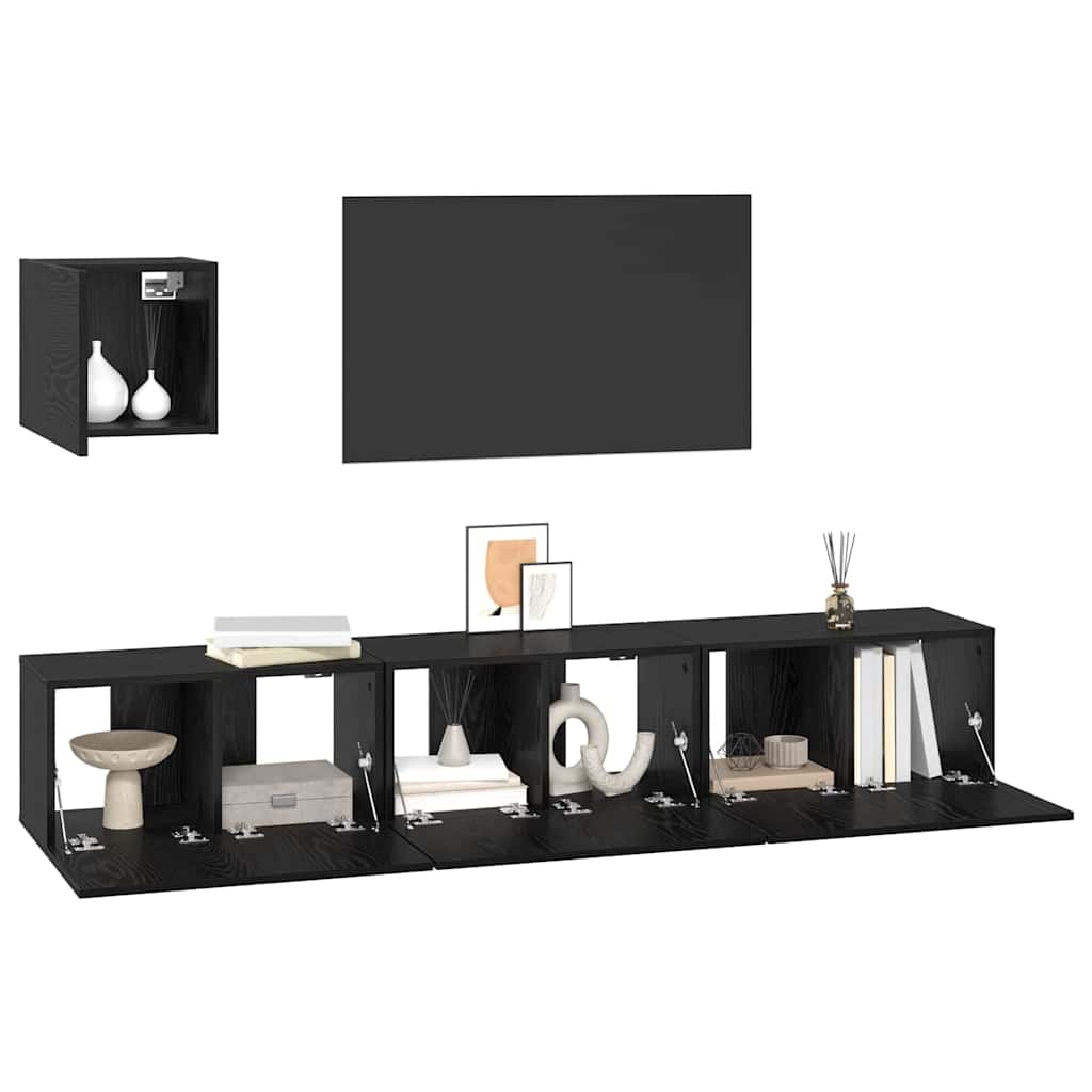 vidaXL Zestaw szafek RTV 4 pcs Czarny Dąb Materiał drewnopochodny