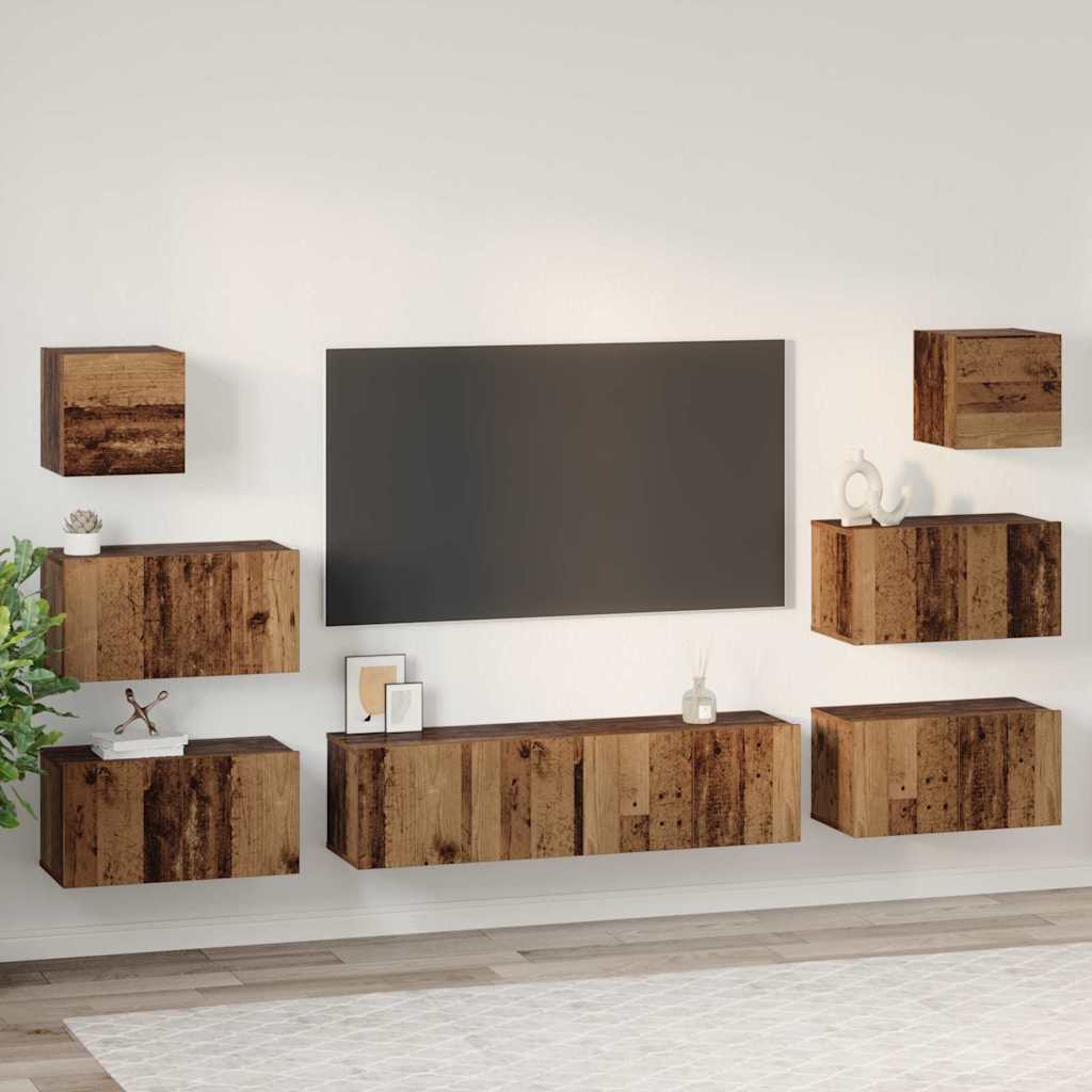 vidaXL Zestaw szafek RTV 8 pcs Stare drewno Materiał drewnopochodny