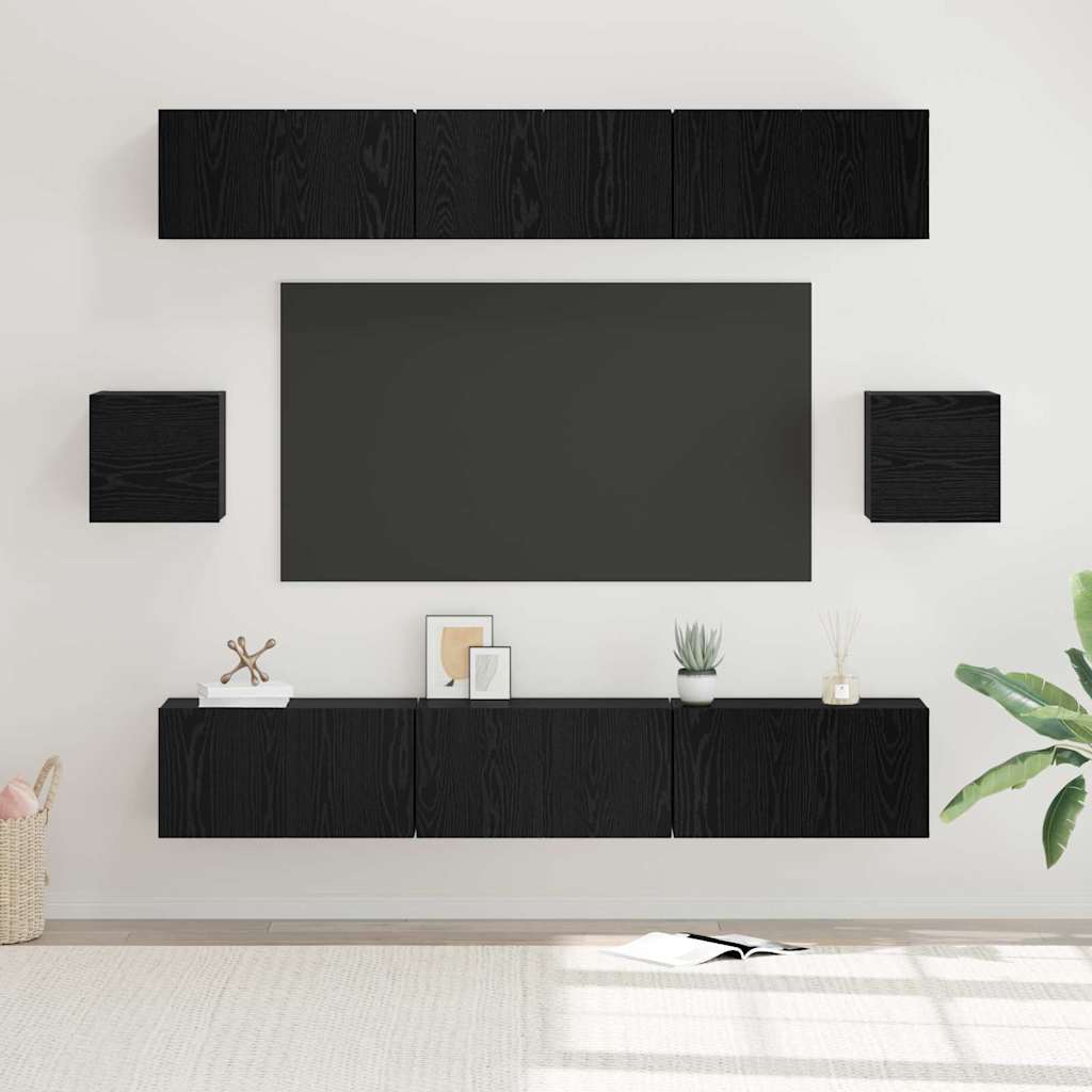 vidaXL Zestaw szafek RTV 8 pcs Czarny Dąb Materiał drewnopochodny