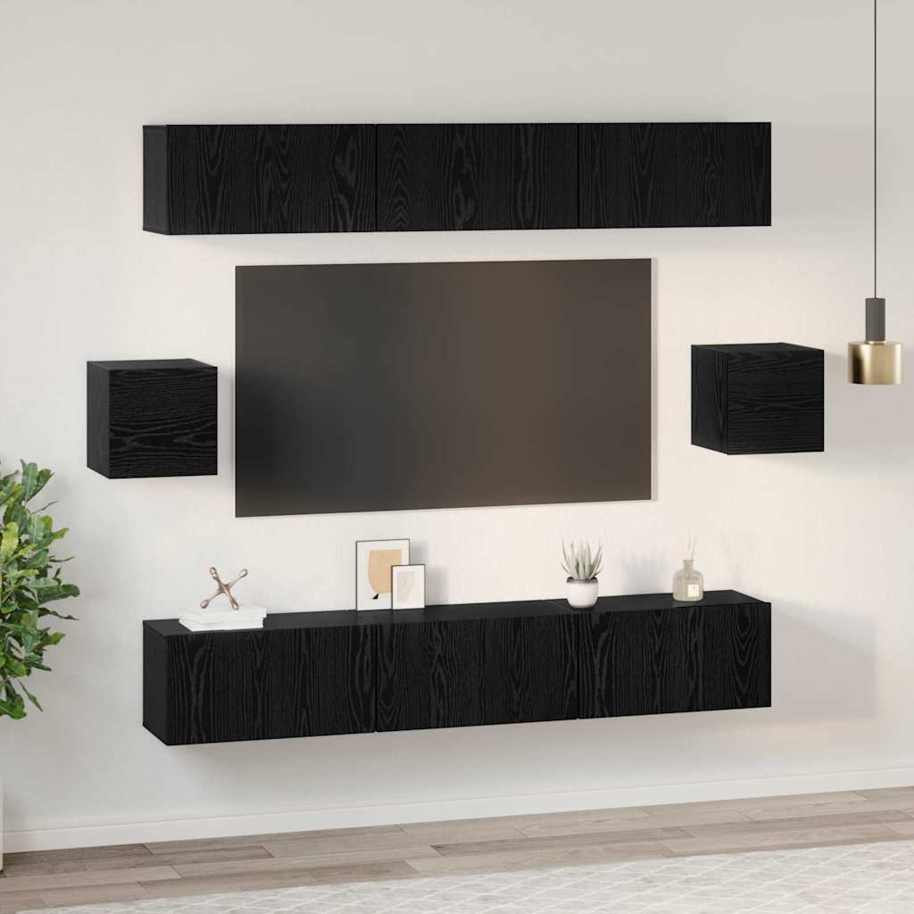 vidaXL Zestaw szafek RTV 8 pcs Czarny Dąb Materiał drewnopochodny