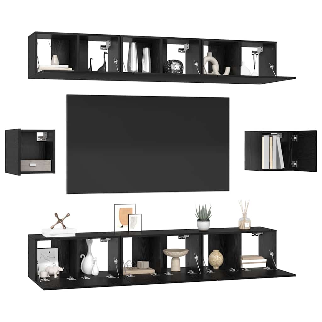 vidaXL Zestaw szafek RTV 8 pcs Czarny Dąb Materiał drewnopochodny