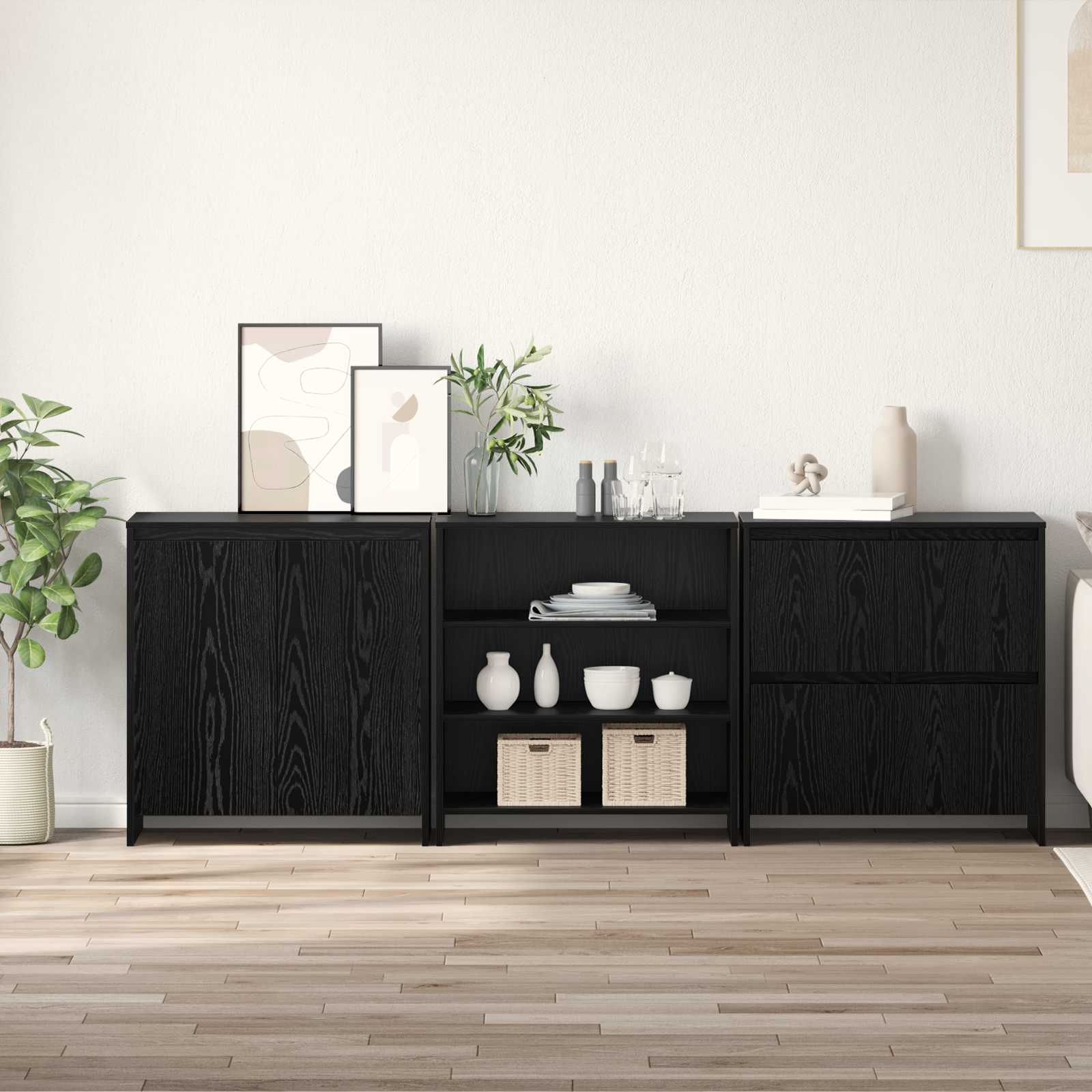 vidaXL Bufet 3 pcs Czarny Dąb 70 x 41 x 75 cm Materiał drewnopochodny