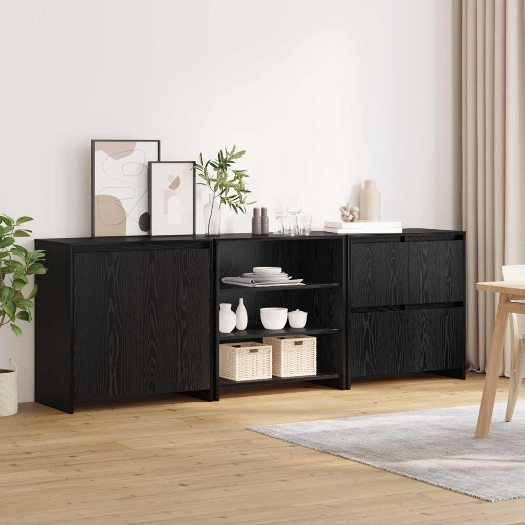 vidaXL Bufet 3 pcs Czarny Dąb 70 x 41 x 75 cm Materiał drewnopochodny