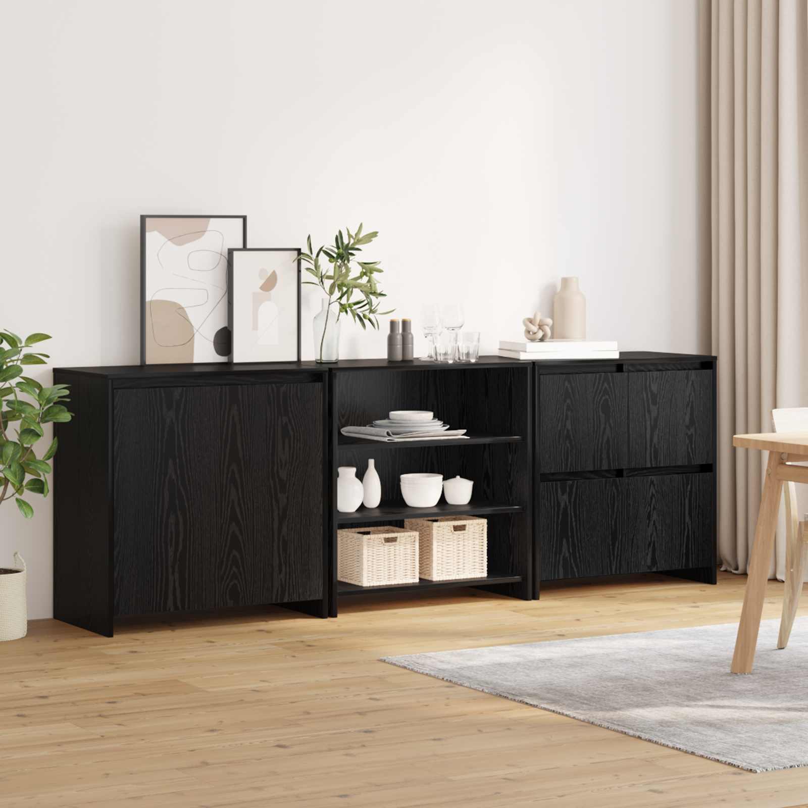vidaXL Bufet 3 pcs Czarny Dąb 70 x 41 x 75 cm Materiał drewnopochodny