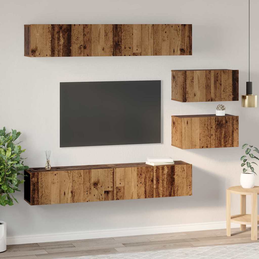 vidaXL Zestaw szafek RTV 6 pcs Stare drewno Materiał drewnopochodny