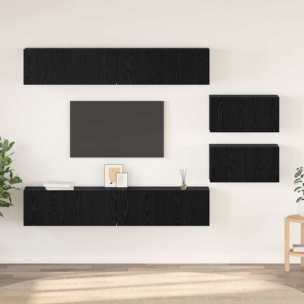vidaXL Zestaw szafek RTV 6 pcs Czarny Dąb Materiał drewnopochodny