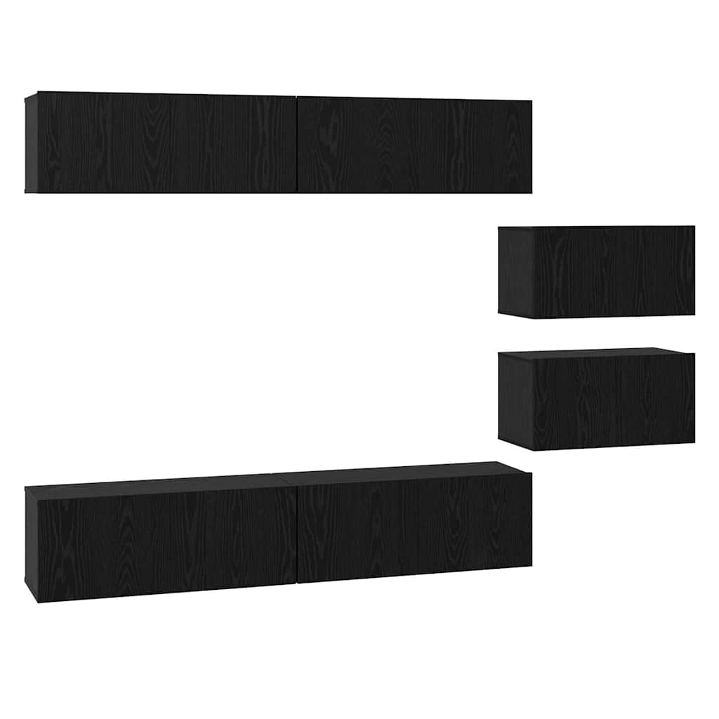 vidaXL Zestaw szafek RTV 6 pcs Czarny Dąb Materiał drewnopochodny