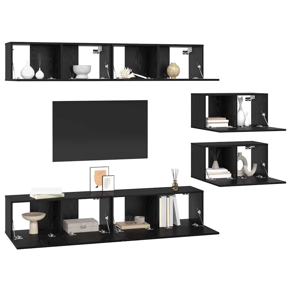 vidaXL Zestaw szafek RTV 6 pcs Czarny Dąb Materiał drewnopochodny