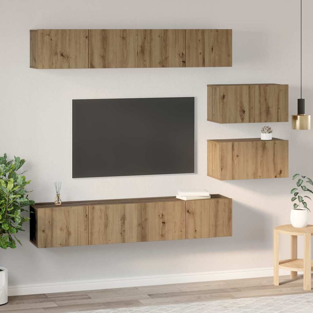vidaXL Zestaw szafek RTV Montowane na ścianie 6 pcs Dąb rzemieślniczy