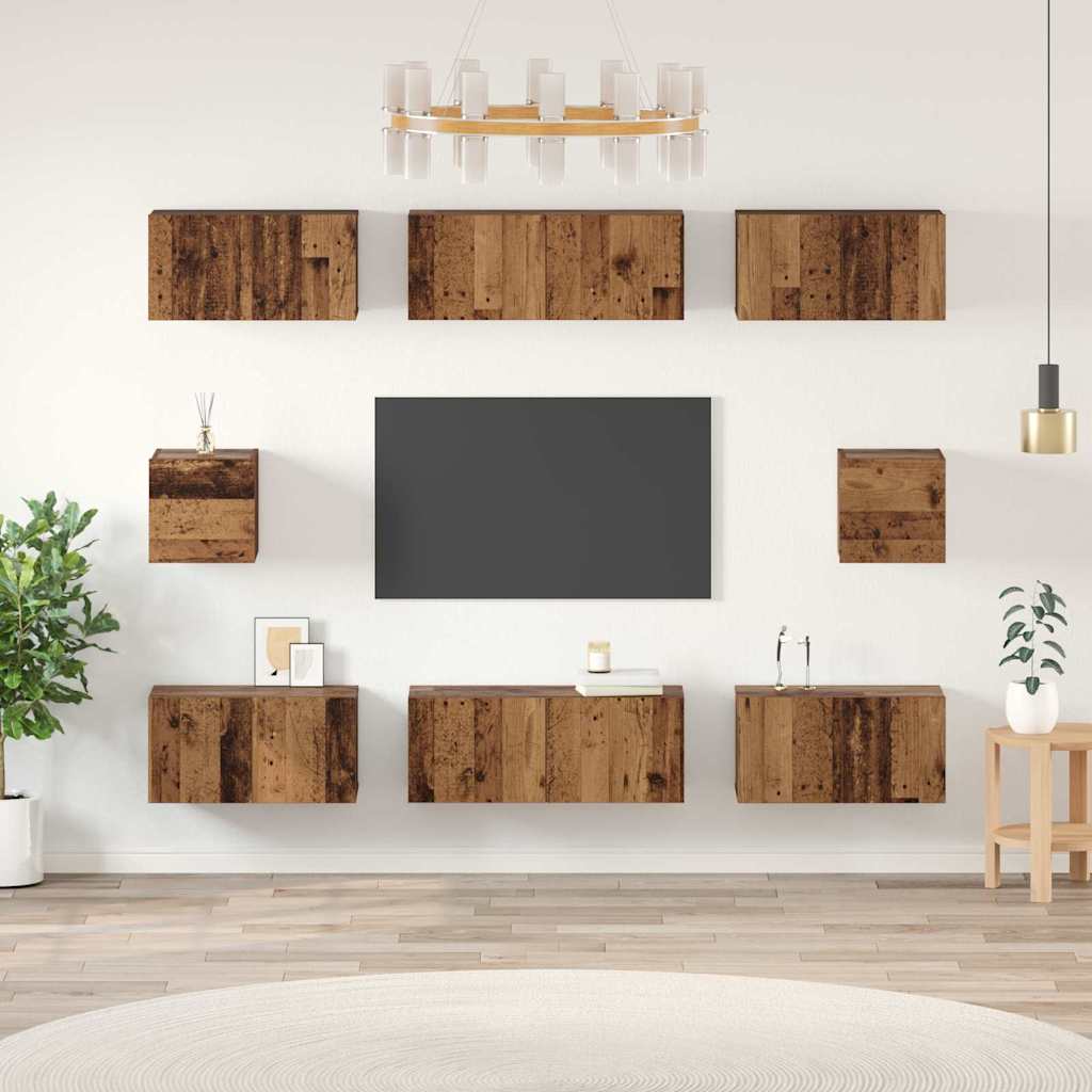 vidaXL Zestaw szafek RTV 8 pcs Stare drewno Materiał drewnopochodny