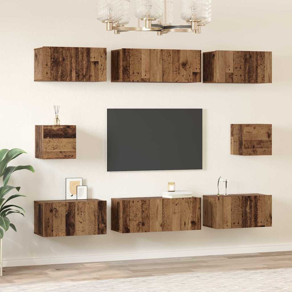 vidaXL Zestaw szafek RTV 8 pcs Stare drewno Materiał drewnopochodny