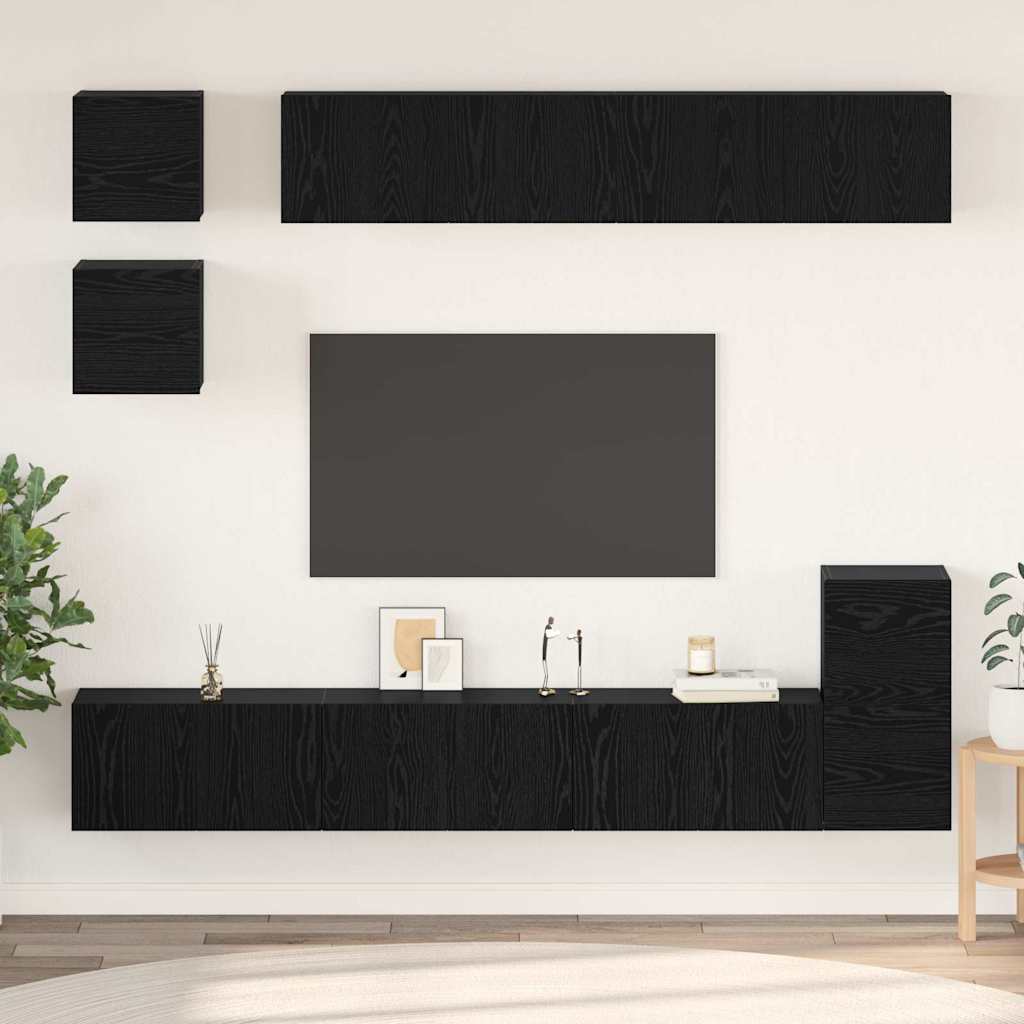 vidaXL Zestaw szafek RTV 8 pcs Czarny Dąb Materiał drewnopochodny